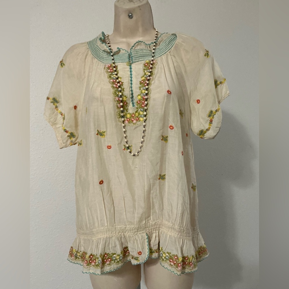 HAZEL Embroidered Cream Women's Top Small